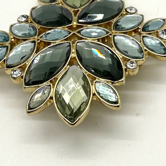 Napier Vintage Brooch Blue Green Rhinestone Teal Floral Cross Gold-Tone 2 inch - Picture 6 of 16